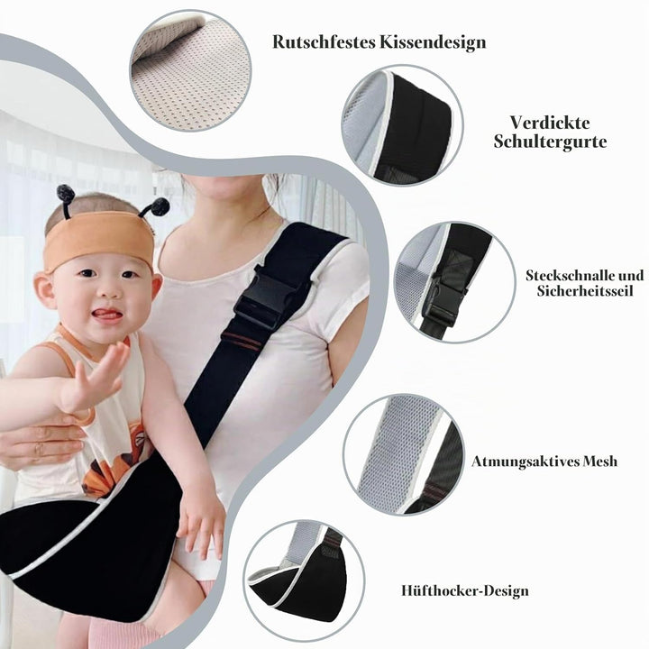Tragetuch Baby Trage für Kinder bis 30kg Multifunktion Hüfttrage Verstellbar Trage Seitlich Kleinkin