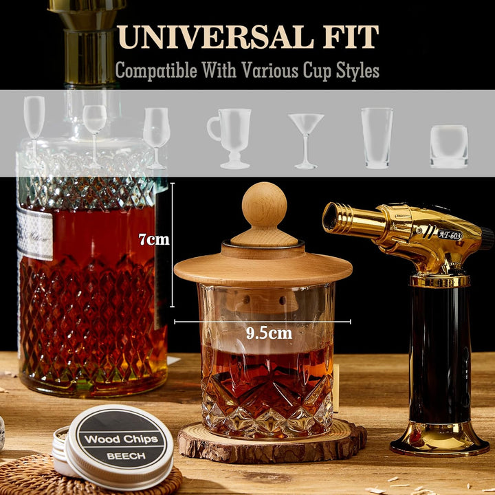 Cocktail Smoker Set – Whiskey Räucher-Set mit 6 Holzsorten & Taschenlampe – Rauchgenerator für Cockt