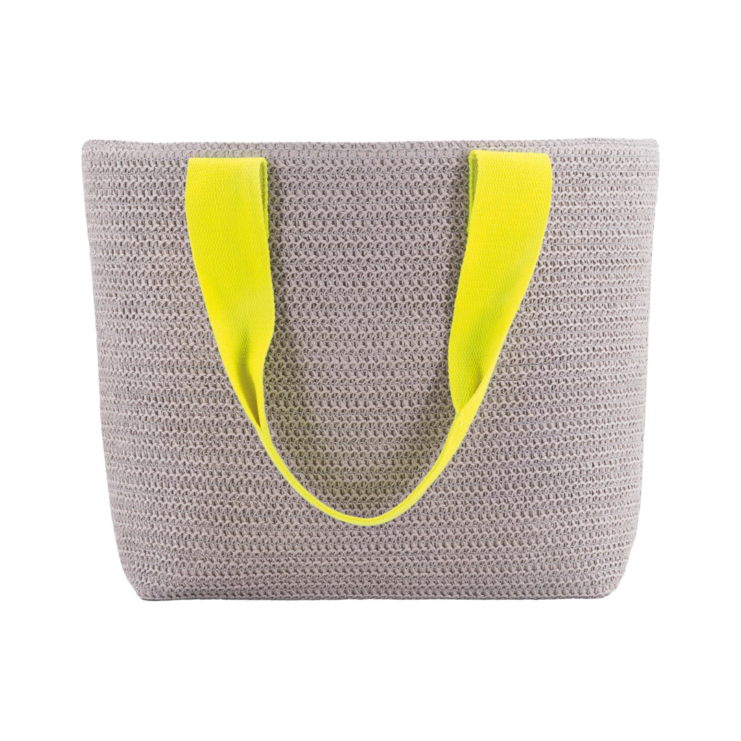 REMEMBER Korbtasche "Light grey" mit Druckknopf aus Papierstroh und Baumwolle Light Grey + Yellow Ha