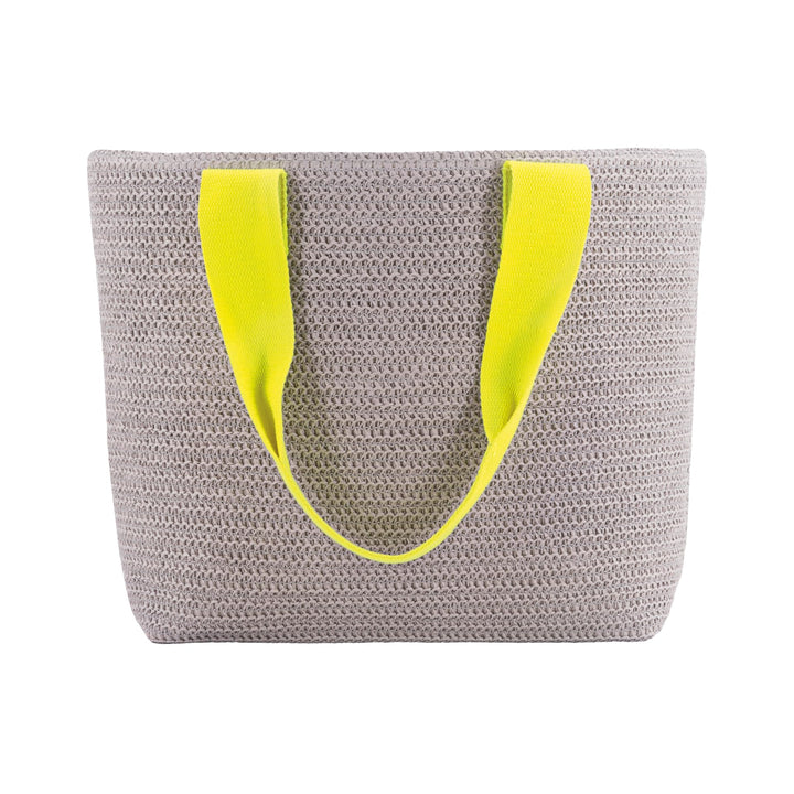 REMEMBER Korbtasche "Light grey" mit Druckknopf aus Papierstroh und Baumwolle Light Grey + Yellow Ha