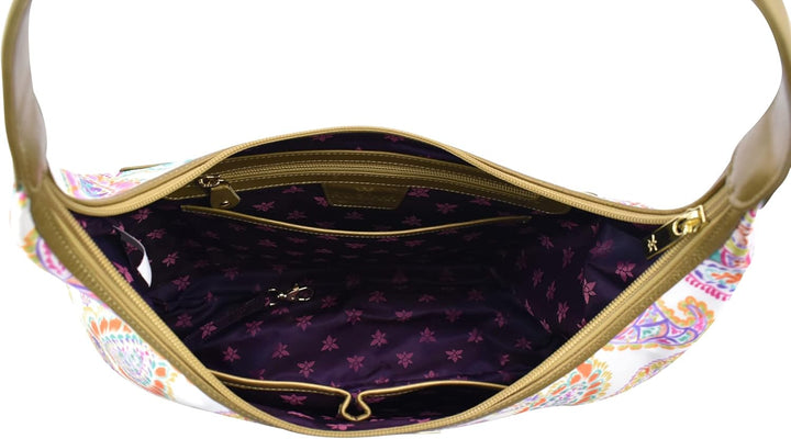 Anuschka Grosse Hobo Bag zum Umhängen - Wanderlust Kollektion - Nylonstoff mit Leader Trim und Kunst