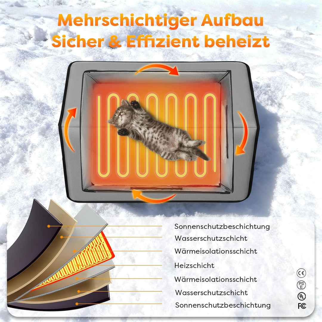 Beheiztes katzenhaus Outdoor Winterfest mit Fluchttür, wasserdicht & isoliert, erhöhtes Design, inkl