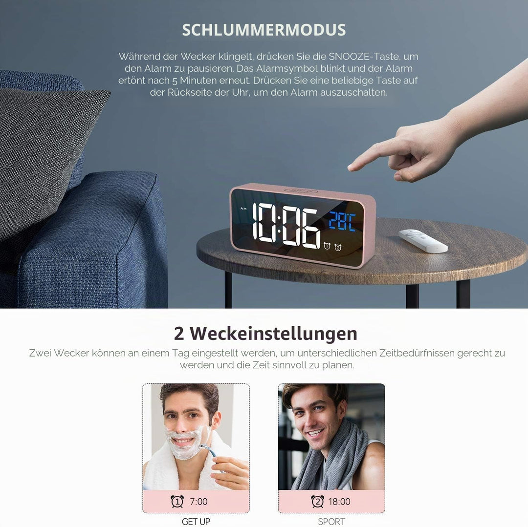 HOMVILLA Wecker, Wecker Digital mit Grosse LED Temperaturanzeige, Digitaler Wecker mit Dual Alarm, S