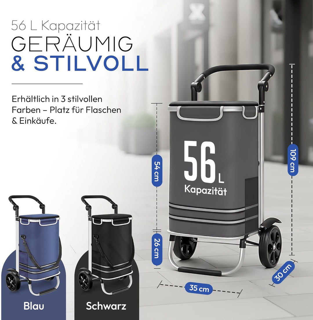 Dimono® Einkaufstrolley Klappbarer 3 in1 Trolley zum Einkaufen; 56 Liter inkl. Kühlfach; Transportwa