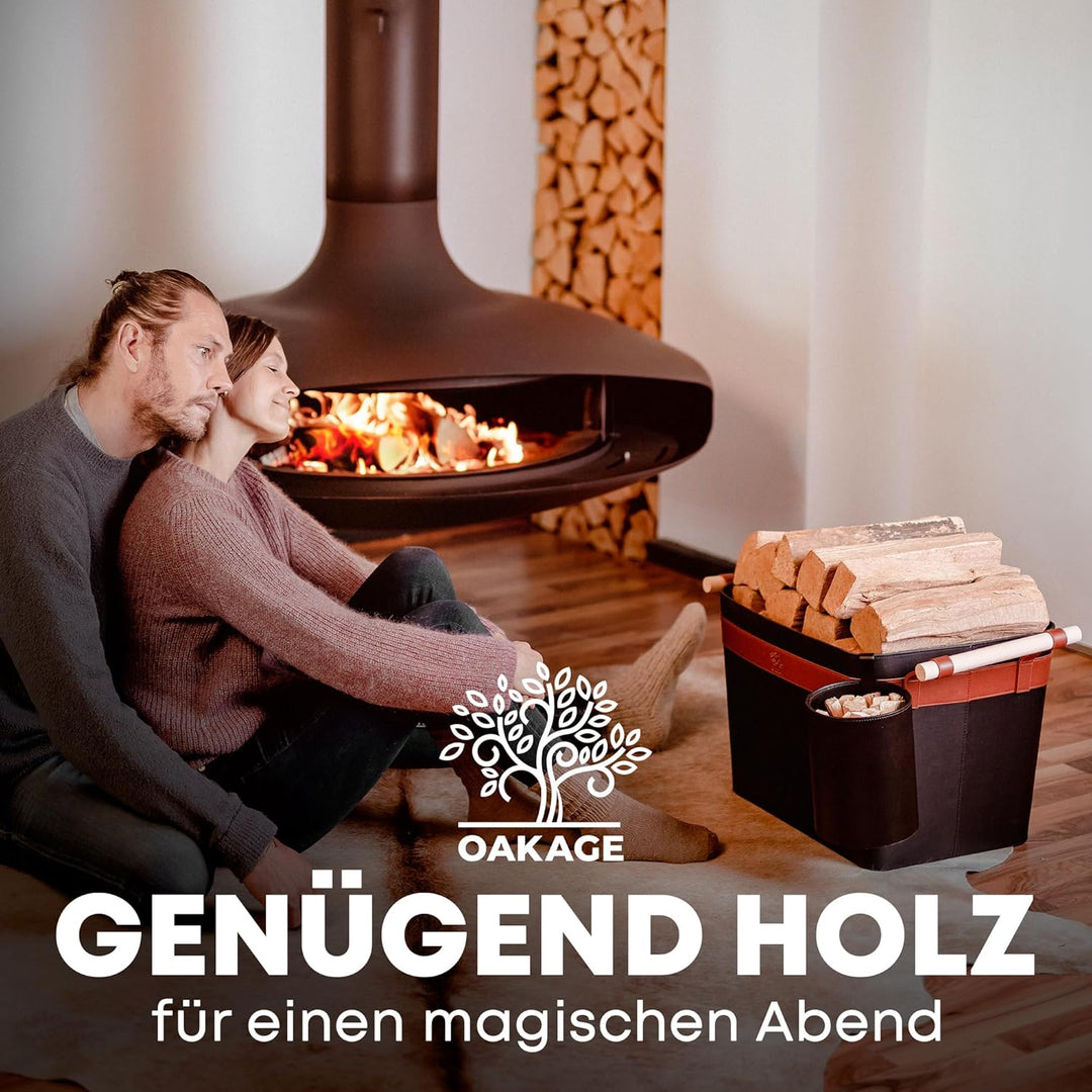 OAKAGE® Holzkorb für Kaminholz Gross aus veganem Leder Kaminholzkorb Feuerholzkorb Brennholzkorb Kam