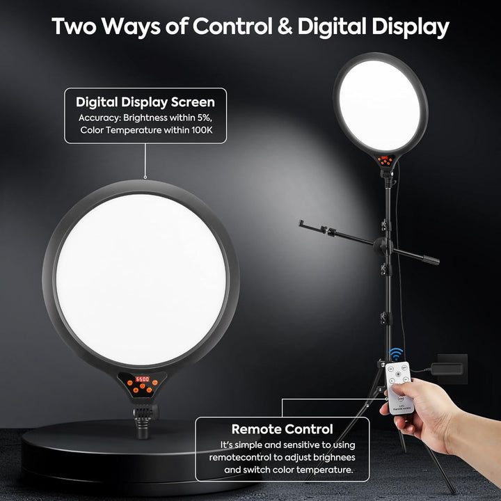 LED Videolicht 35CM, Ringlicht mit Stativ Stufenlose Dimmbare 2700-6500K Digitales Anzeigefeld Handy