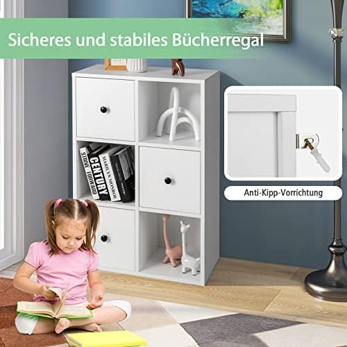 COSTWAY Standregal Holz, Bücherregal mit 3 Schubladen und 3 offene Regale, Holzregal Bücherschrank A