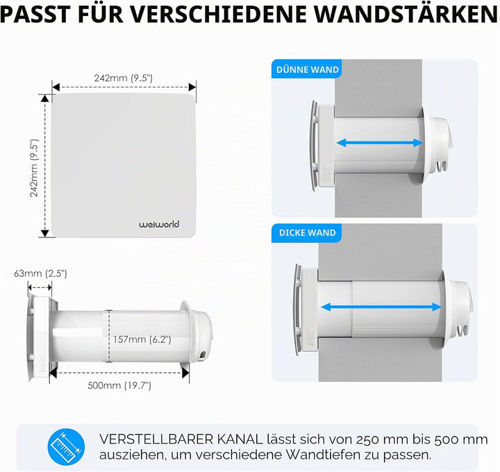 Weiworld VT501 Wärmerückgewinnungsgerät (HRV) mit keramischem Wärmetauscher, wandmontierte Wohnrauml