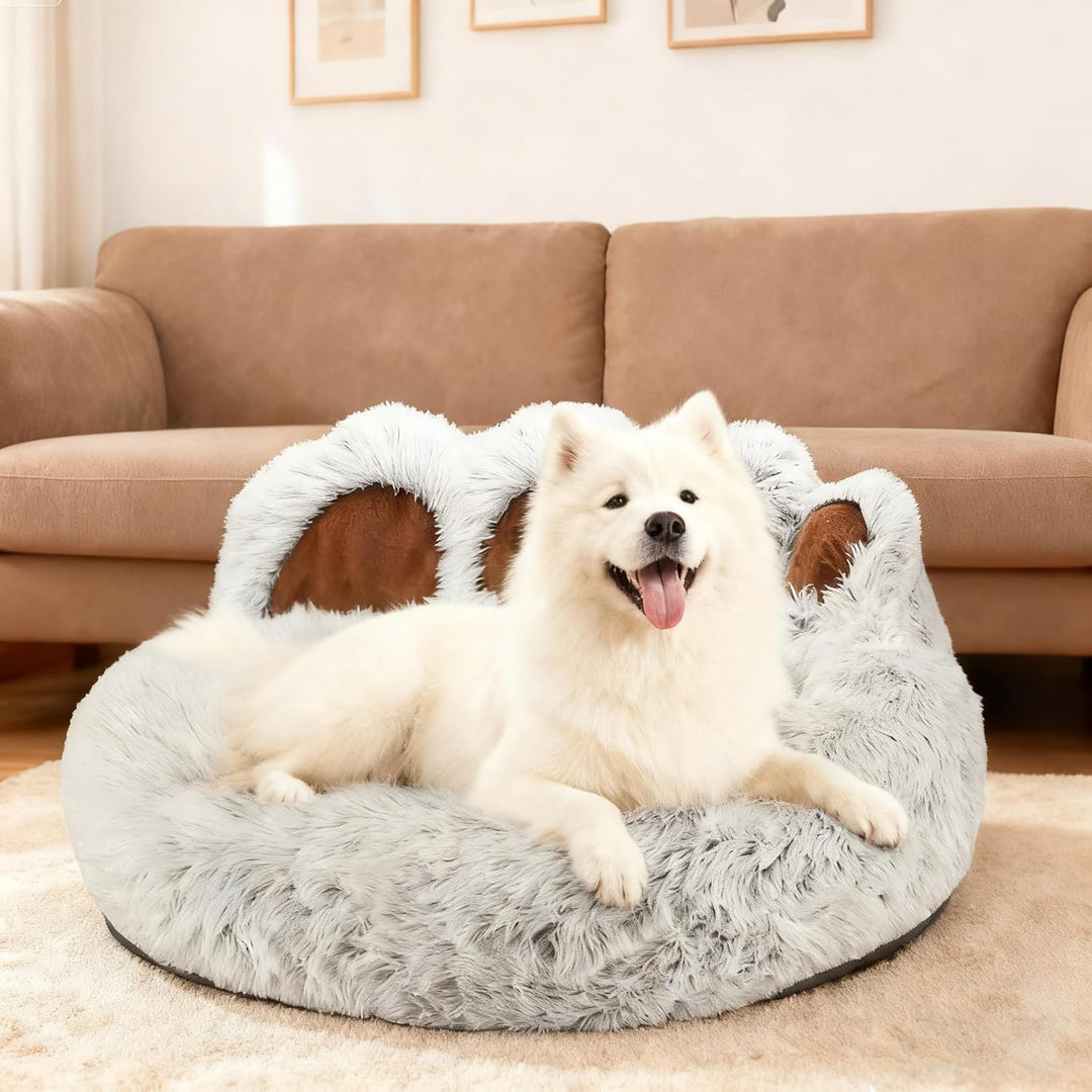 65cm Ø Flauschig Hundebett Katzenbett Bärentatzen-Design Hundekissen Katzenkissen Waschbar Hundekorb