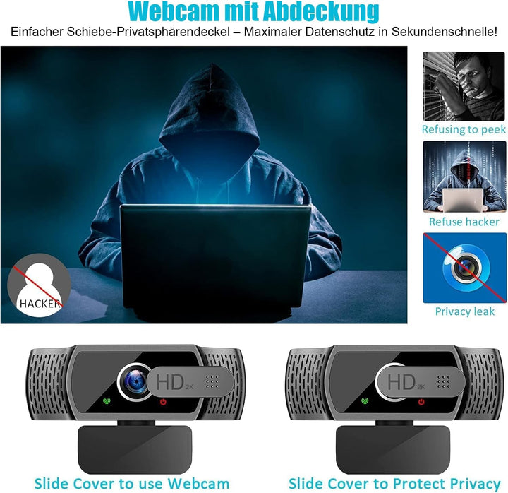 Full HD1080P Webcam mit Mikrofon und Stativ, Automatischer Lichtkorrektur, Neefeaer USB PC Webcam mi