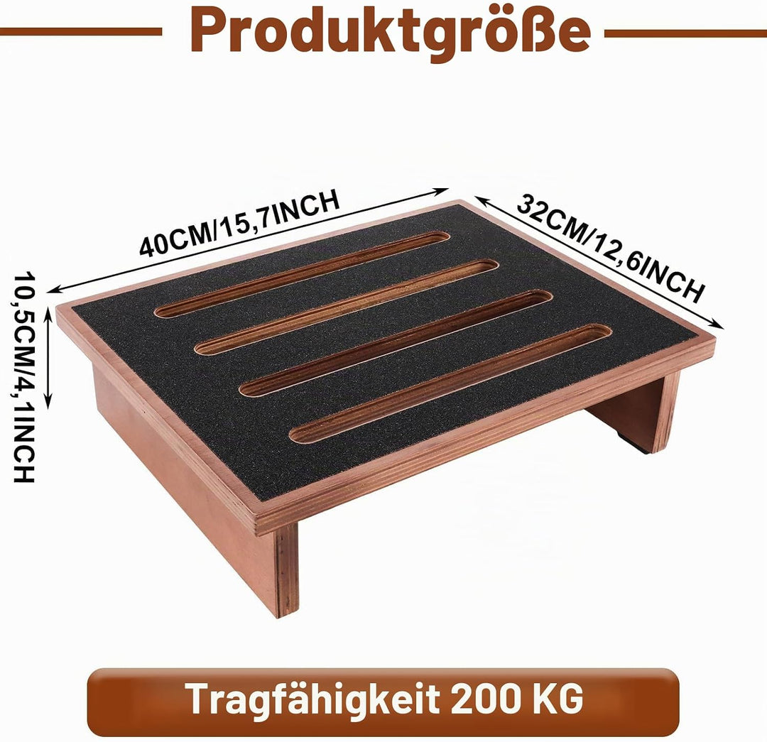 Tritthocker Tritt Holz - Wohnwagen Trittstufe Wohnmobil bis 200 kg Belastbar - 40x32x10.5cm Fussbank