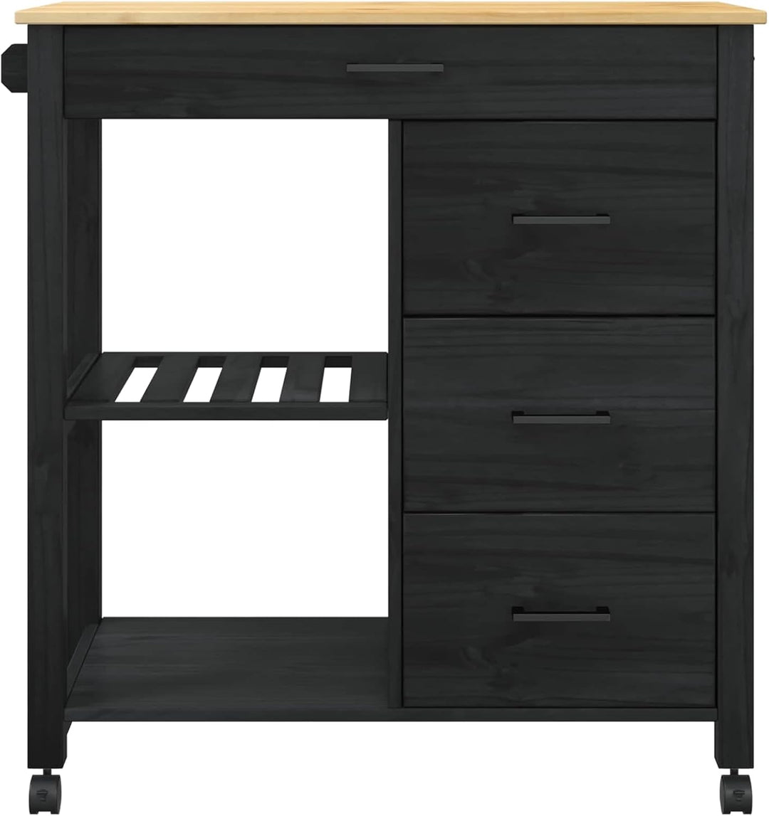 vidaXL Küchentrolley Monza Schwarz 84 x 40 x 88,5 cm Massivholz Kiefer, Schwarz