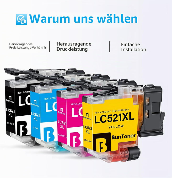 BunToner LC521 Kompatibler für Brother LC521 für Brother DCP-J1260W J1310DW J1313DW J1360DW J1460DW(