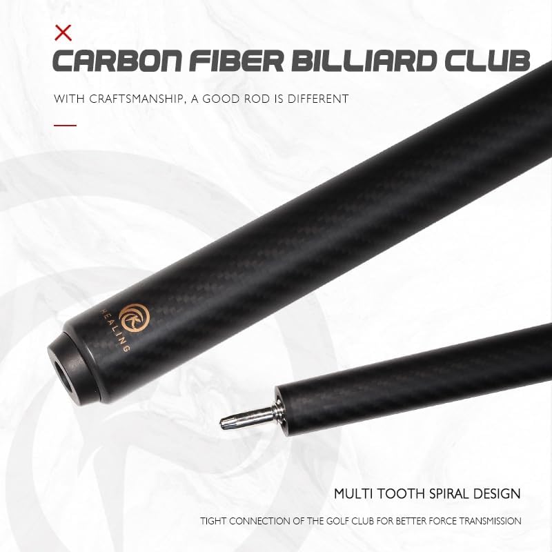 OKHEALING Carbon Fibre Billardqueue, 147cm, 12.4mm Kopf, für Amateur und Profi Billardspieler (mit H