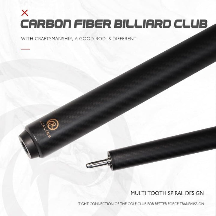 OKHEALING Carbon Fibre Billardqueue, 147cm, 12.4mm Kopf, für Amateur und Profi Billardspieler (mit H