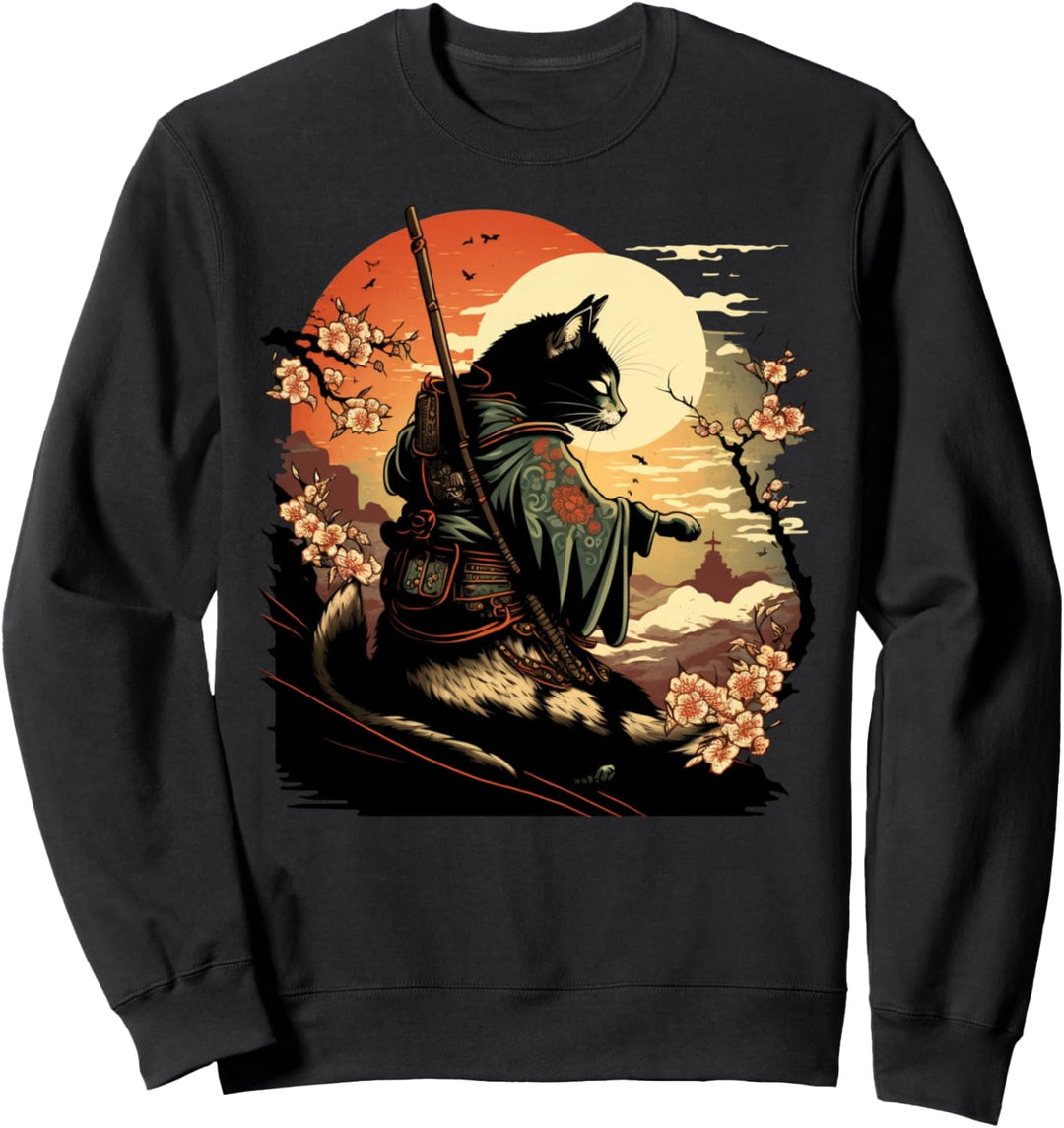 Japanische Kunst Katze Ninja Ukiyo-e Anime Style Samurai Katze Sweatshirt
