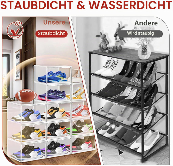 12 Stück Kunststoff Schuh Aufbewahrung Box Fit EU 46, stapelbare Schuh Display Case mit Magnet Acryl