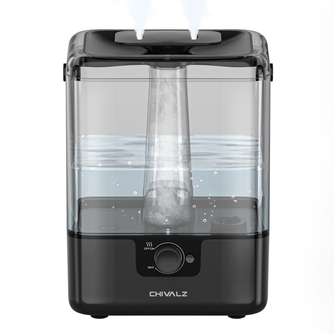 CHIVALZ Top Fill Humidifier for Large Rooms, 6 L, with Night Light, 360° Rotating Nozzle Humidifier,