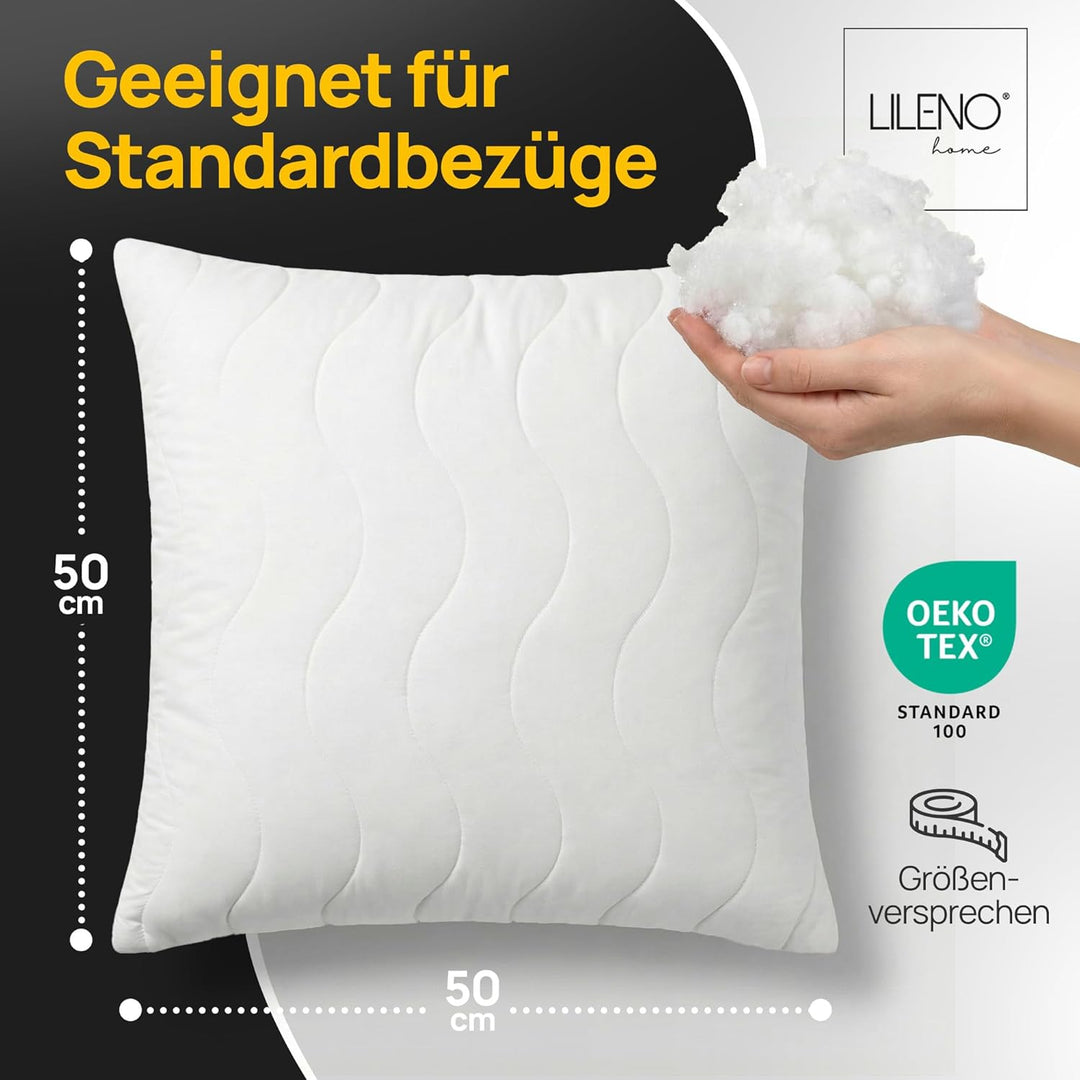 LILENO HOME Kopfkissen 50x50 cm [2er Set] als Kissen-Füllung - Bett oder Deko Kissen mit Reissversch