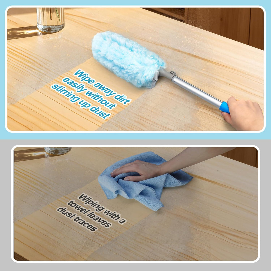 JEHONN Staubwedel Lang Ausziehbar 180 cm, 10 Nachfülltücher für Swiffer Teleskopstange, Robust Doppe