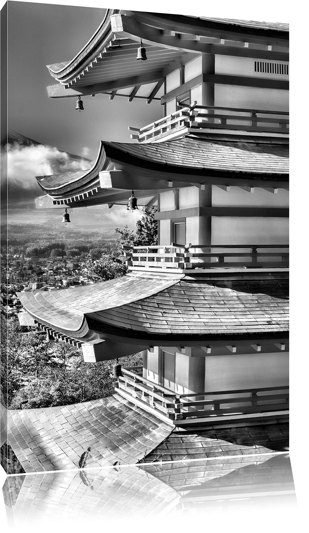 Pixxprint Tempel am Fudschijama Japan / 100x70cm Leinwandbild bespannt auf Holzrahmen/Wandbild Kunst