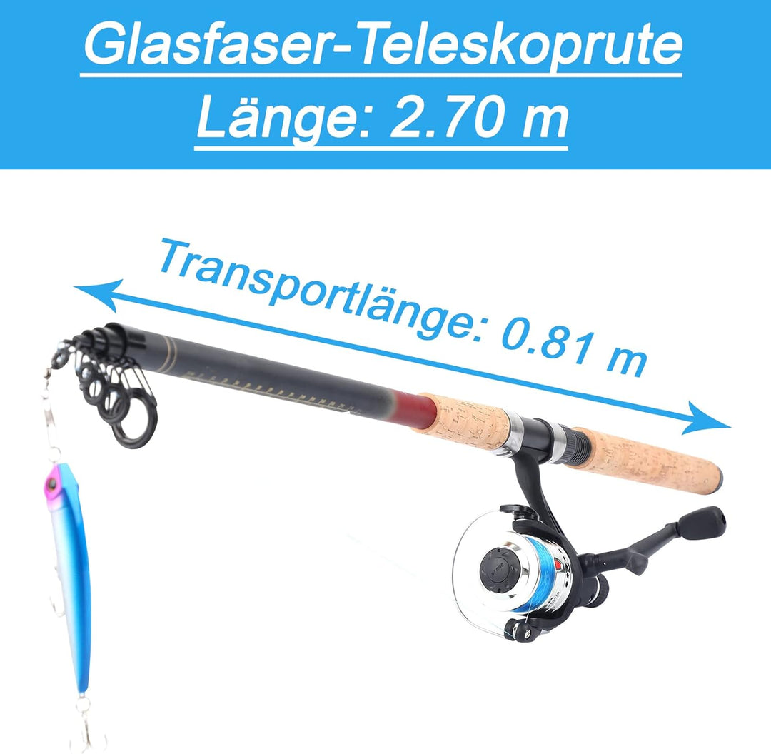 Q-Tac - Angelset Hecht/Zander mit Kescher [Angelfertig montiert & Angelrolle bespult], Angel Set kom