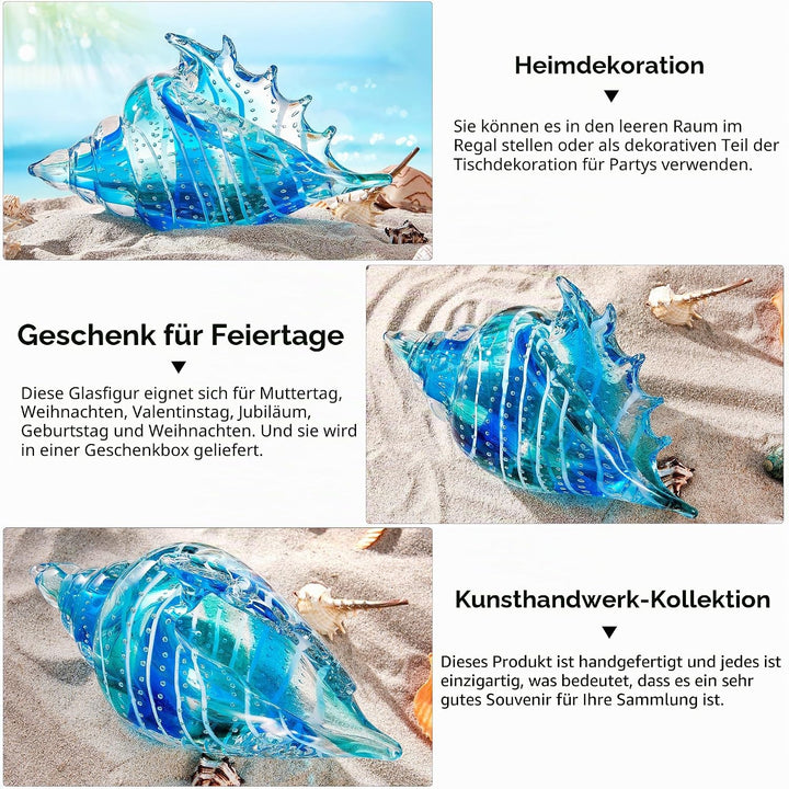 EUSTUMA Mundgeblasene Glasmuschelfiguren, Meerestier-Ornament für Heimdekoration, Meerestier-Kollekt