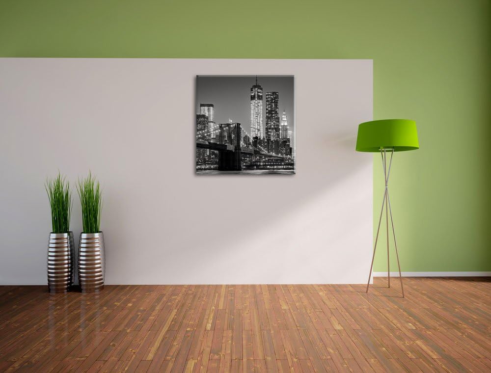 Pixxprint New York City Skyline bei Nacht als Leinwandbild/Grösse: 70x70 cm/Wandbild/Kunstdruck/fert