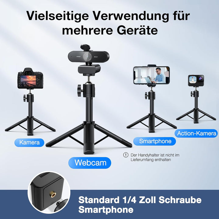 EMEET Webcam 4K, NOVA 4K mit Ständer, 2 Mikrofon mit Rauschunterdrückung, Ultra HD-Webcam mit 73° We
