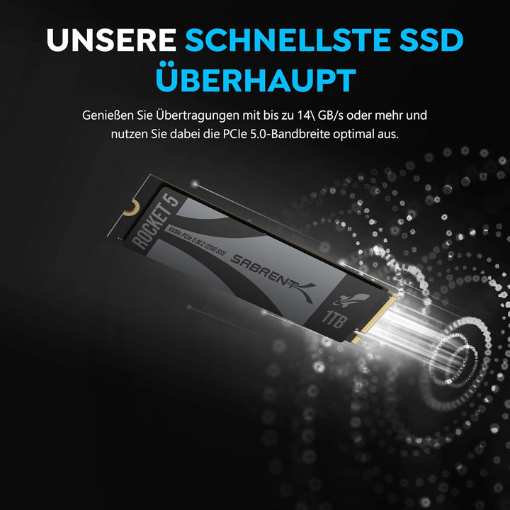 Sabrent NVMe SSD M.2 1TB Gen 5 13,000MB/s Lesen, 9,500MB/s Schreiben Interne SSD PCIe 5 X4 (SB-RKT5-