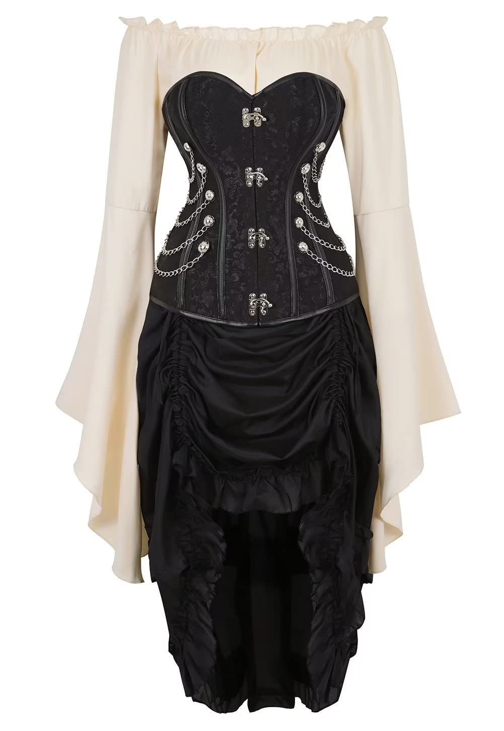 Jutrisujo Steampunk Korsett Corsage Kleid Leder Bustier corsagenkleid Spitze Kostüm Burlesque Damen