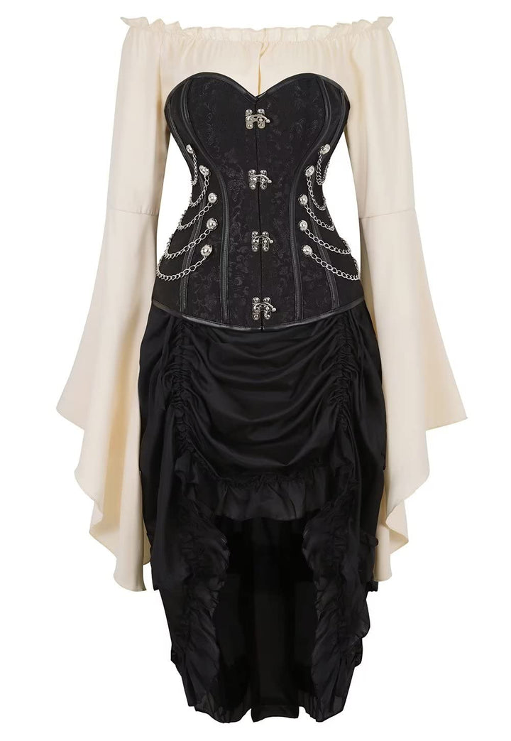 Jutrisujo Steampunk Korsett Corsage Kleid Leder Bustier corsagenkleid Spitze Kostüm Burlesque Damen