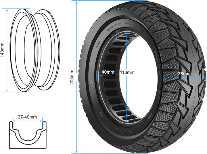 8,5x3 Vollreifen 8 1/2x3 Solide Reifen für Kukirin G2 Pro(Alte Version),Zero 8/9/9 PRO,Vsett 8/9/9+,