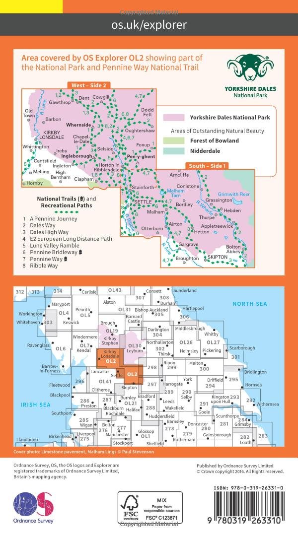 Ordnance Survey Map Yorkshire Dales - Southern & Western Area: Whernside, Ingleborough & Pen-y-ghent