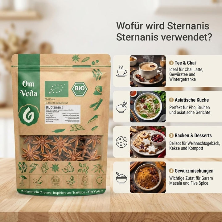 Sternanis BIO Echter Sternanis 200g | ganz mit Bruch | Anissterne | Premium BIO-Qualität zum Kochen