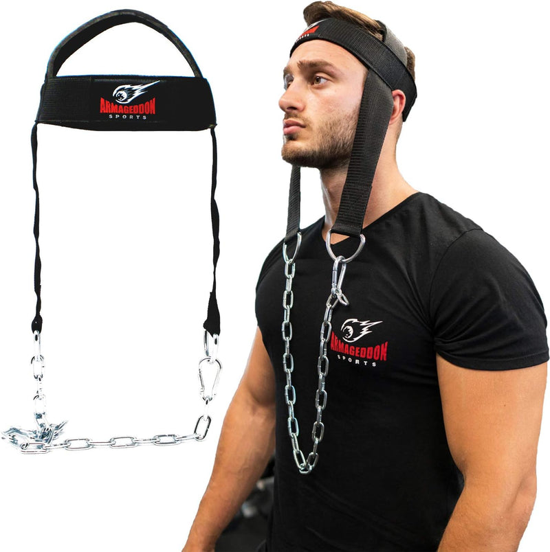 ARMAGEDDON SPORTS Kopftrainer Nackentrainer Hals Training Head Harness mit Stahl Kette Neoprene Gewi