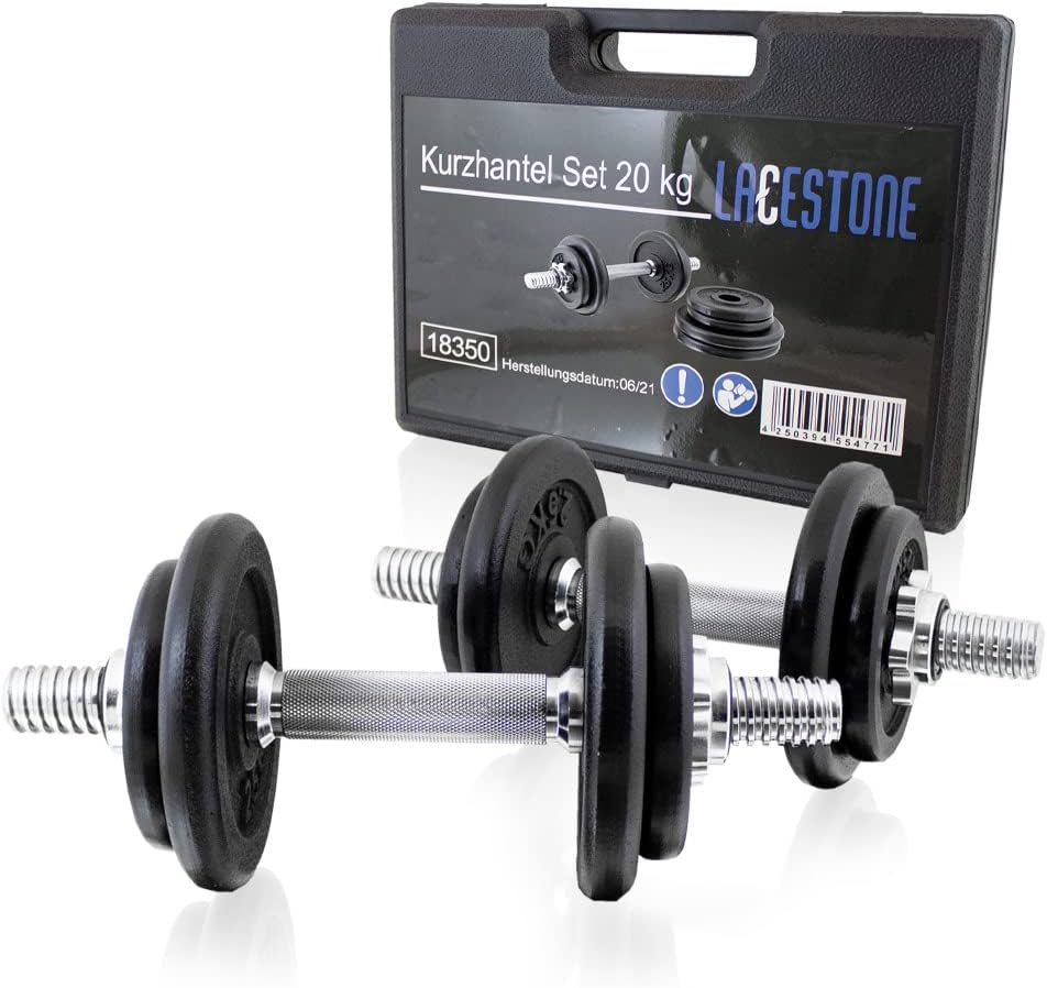 Lacestone 20Kg Kurzhantel Set Hanteln Krafttraining Hantelset mit Gewichte aus Gusseisen und Sternve