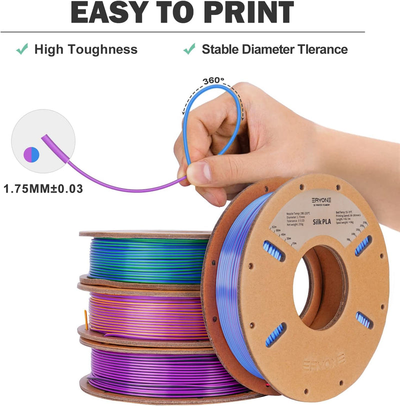 ERYONE PLA Filament 1.75mm, 3D Drucker filament bundle, Multi Color Pack 3D Printer Filament PLA +/-