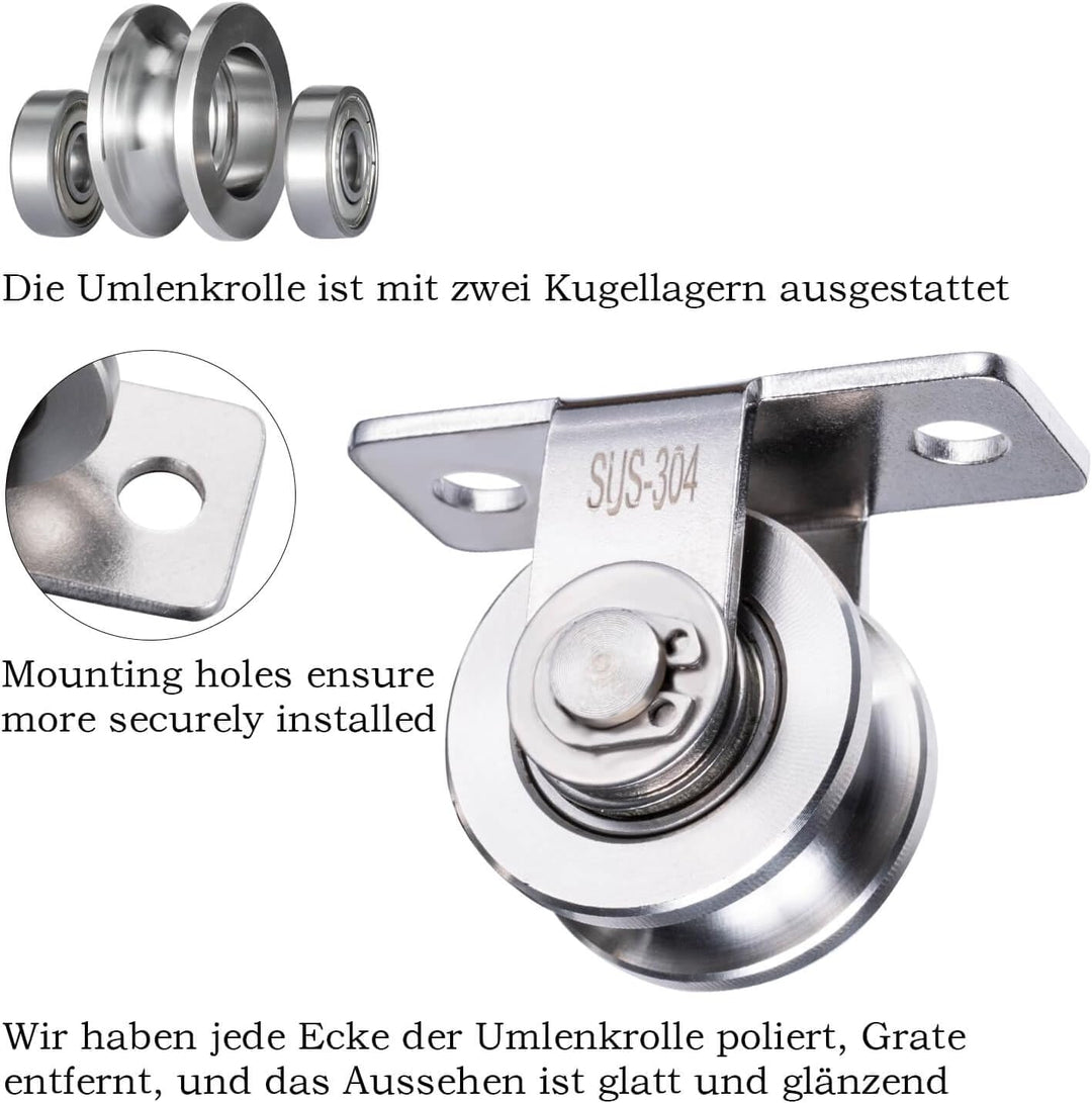 30mm Umlenkrolle Stahlseil, Umlenkrollen für Seile, Seilrolle mit 2 Kugellager | 2 Stück 2 30mm-2K,