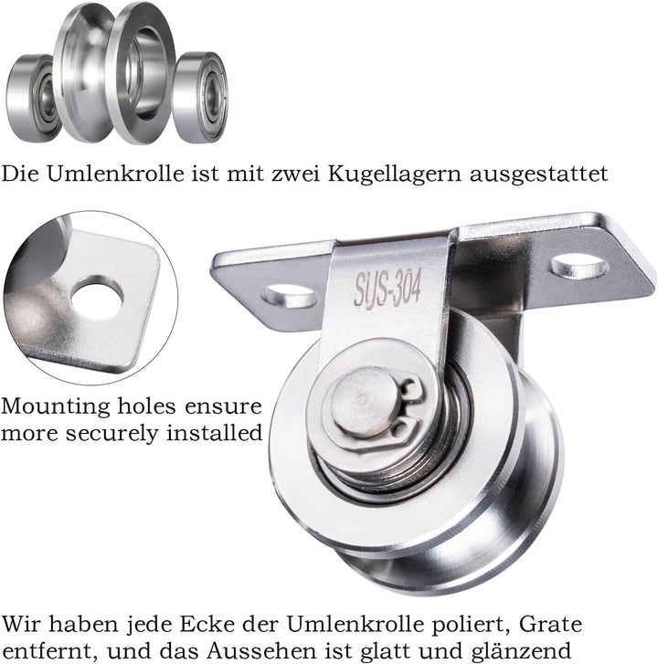 30mm Umlenkrolle Stahlseil, Umlenkrollen für Seile, Seilrolle mit 2 Kugellager | 2 Stück 2 30mm-2K,