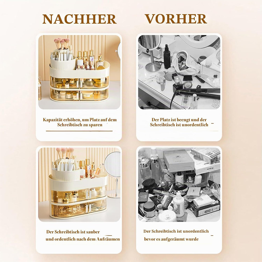 Make Up Kosmetik Organizer 360° Drehbar Mit Zwei Kleinen Schubladen für Schminktisch Schlafzimmer Ba