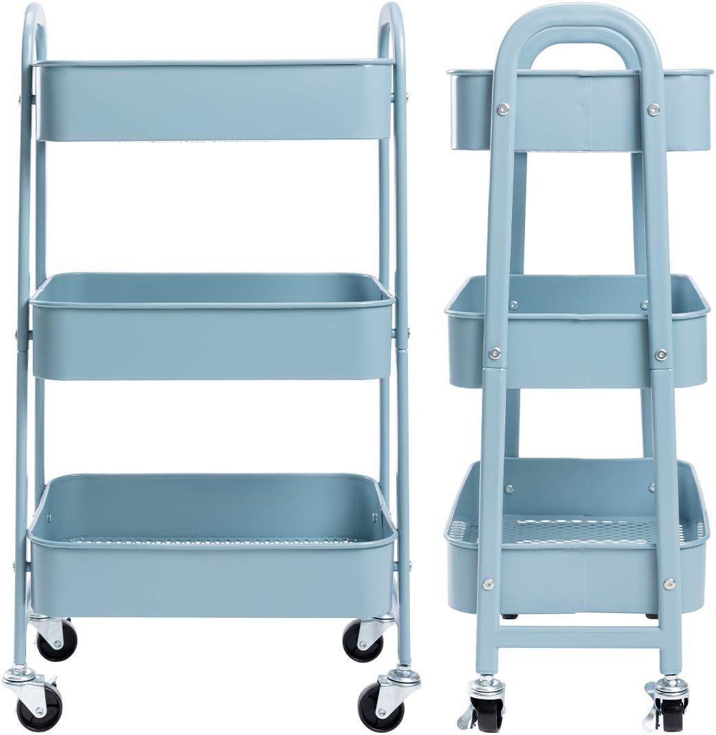 DOEWORKS Rollwagen Küchenwagen Servierwagen Aufbewahrungswagen 3-Etagen Metall Utility Cart mit Räde