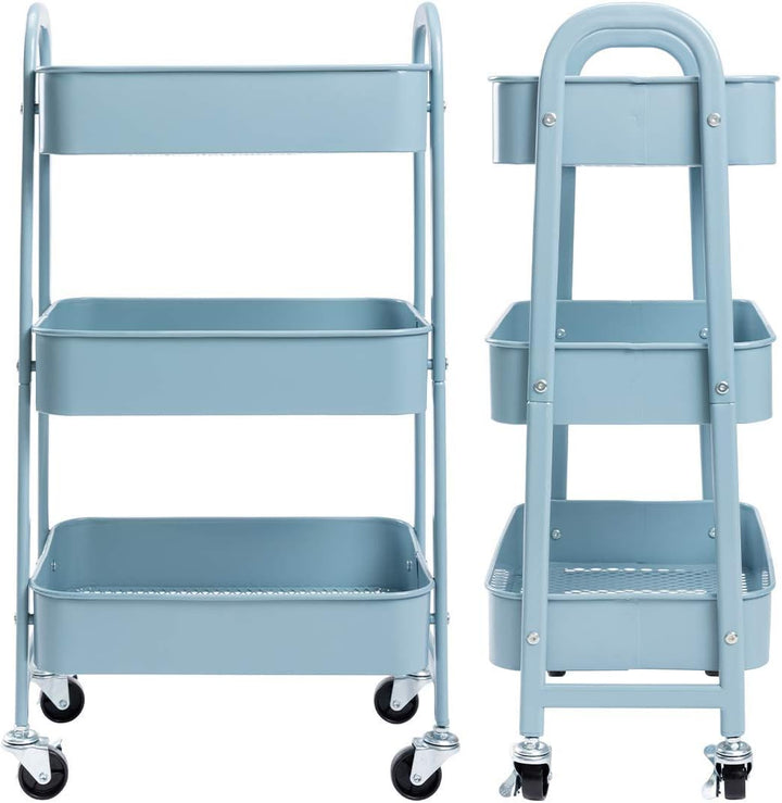 DOEWORKS Rollwagen Küchenwagen Servierwagen Aufbewahrungswagen 3-Etagen Metall Utility Cart mit Räde