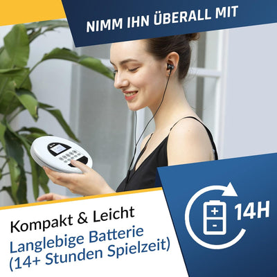 KLIM Nomad - NEU 2024 - Tragbarer CD-Player Discman mit langlebigem Akku - Inklusive Kopfhörer - Kom