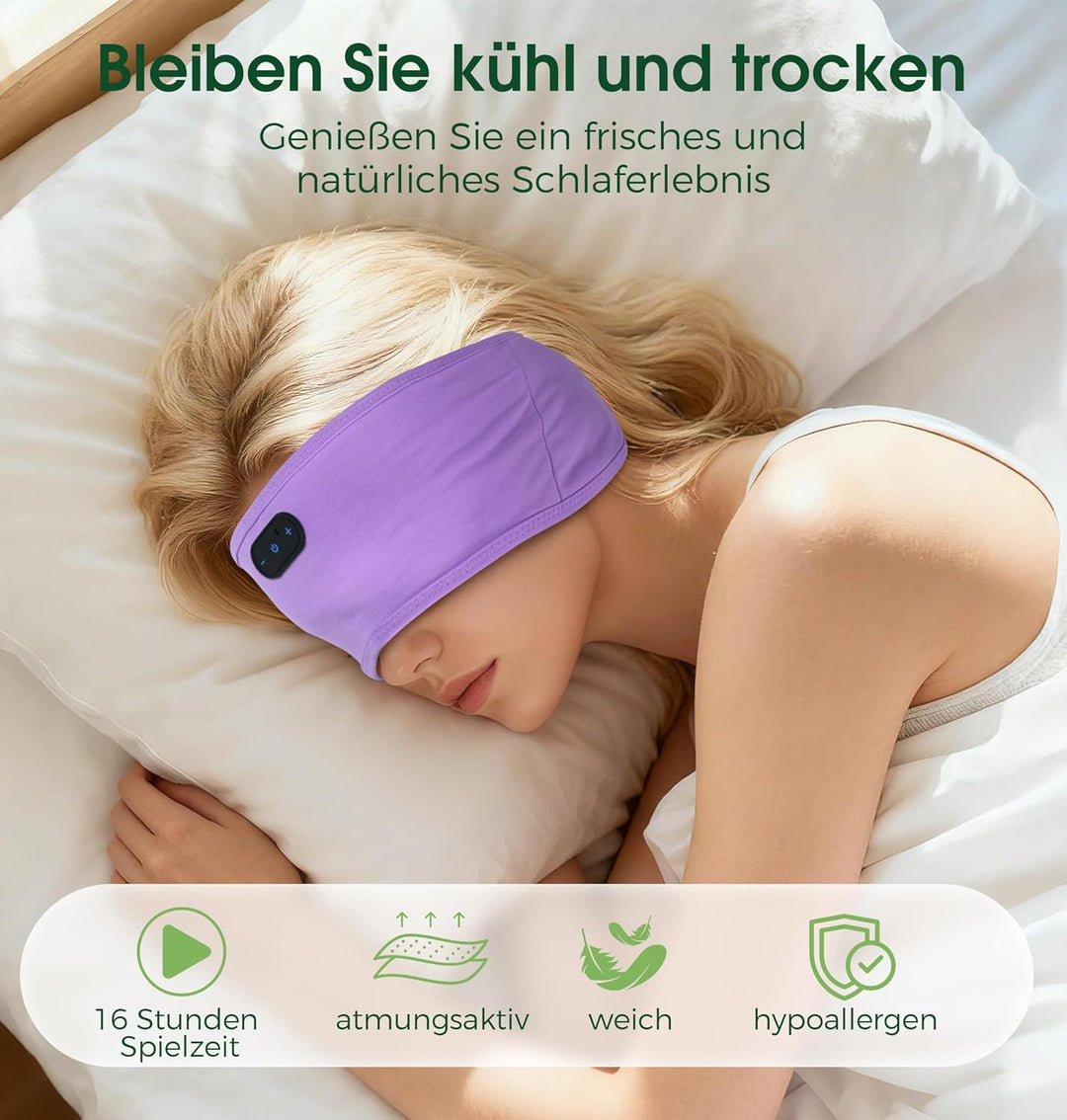 MUSICOZY Schlafkopfhörer Stirnband Bluetooth,Verbessert Kopfhörer Stirnband aus hautfreundlicher Bam
