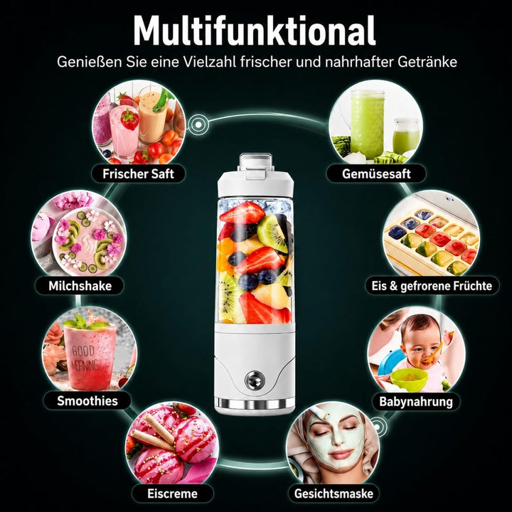 Smoothie Maker To Go mit USB-C, Tragbarer Mixer Mini-Standmixer 650ml für Smoothies & Protein Shakes