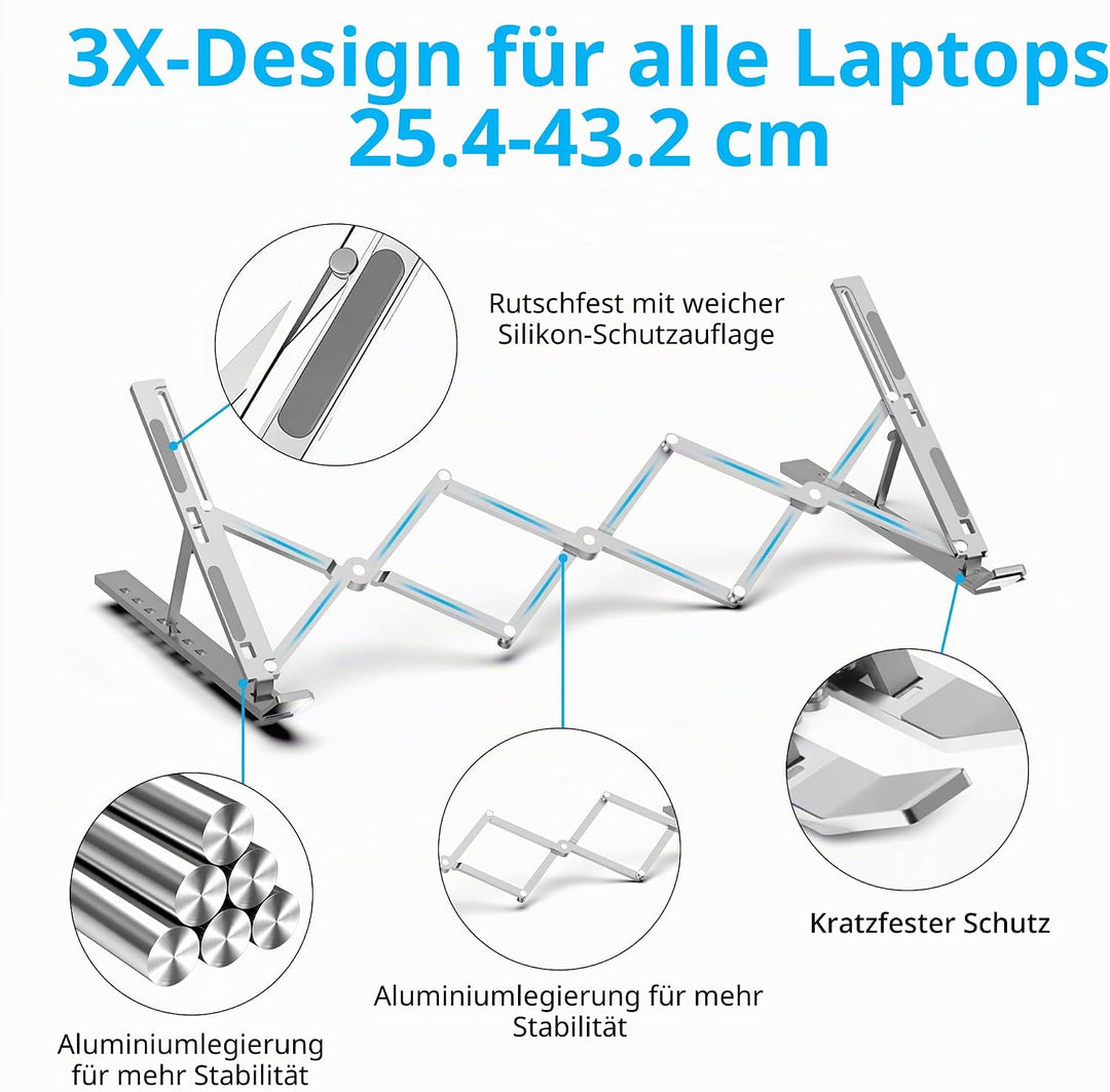 Laptop ständer aus Aluminium,Faltbarer,belüfteter Halter,laptopständer höhenverstellbar,Ergonomisch