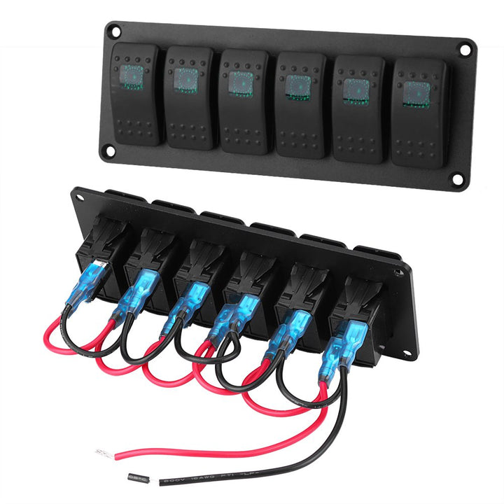 6 Gang LED Switch Panel, 12-24V 6 Gang Schalter Rocker Switch Panel Wippschalter Panel LED Switch Pa
