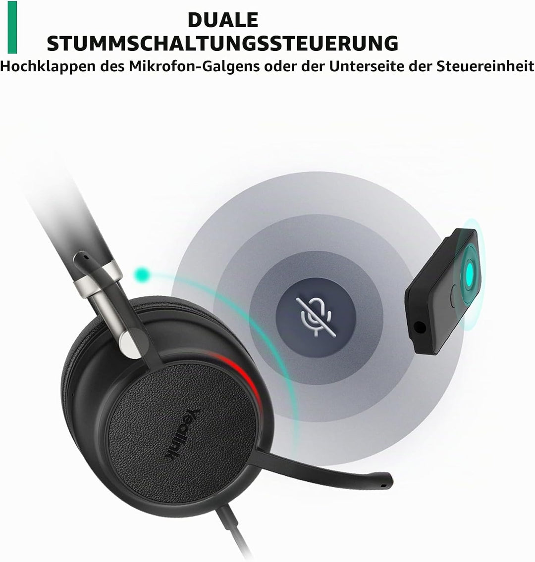 Yealink USB Headset UH38,Microsoft Teams Zertifizierte Mono/EIN Ohr Kopfhörer mit Noise Cancelling M
