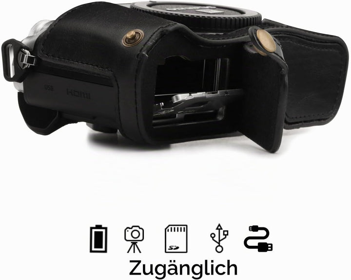 MegaGear Ever Ready Leder Kamera Halbtasche mit Trageriemen kompatibel mit Olympus OM-D E-M10 Mark I